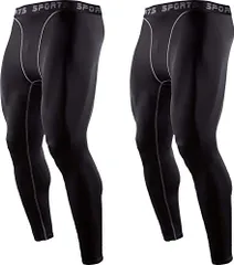 ブラック-2枚セット_2XL Sillictor スポーツタイツ メンズ パワーストレッチ ロング アンダーウェア コンプレッション タイツ 2枚セット UVカット + 吸汗速乾 ブラック 3333blk*2-2XL