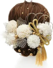 【在庫処分】[JZOON] 髪飾り 成人式 髪飾り 10色 ドライフラワー 造花飾り 水引 紐 ヘアーアクセサリー 和玉 かすみ草 金箔 人気 和服 着物 振袖 袴 花 浴衣 成人式 七五三 結納 卒業式 入学式 結婚式 発表会 白 T2200