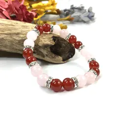 ローズクォーツ&赤メノウ パワーストーン ブレスレット 天然石 8mm（シルバー）レディース 女性  数珠ブレス 開運 プレゼント ギフト  [5]