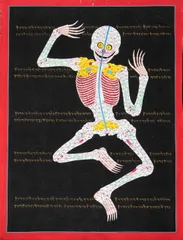 タンカ　チベット直筆人体図　ドクロ タンカ チベット直筆人体図 ドクロ タンカ チベット直筆人体図