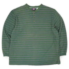 FADED GLORY 90s 90年代 マルチボーダー柄 ヘンリーネックカットソー ロンT 長袖 USA アメリカ ヴィンテージ 古着 メンズ Tシャツ カットソー グリーン系 2XL【中古】