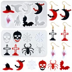 新品 Voyyphixa シリコンモールド 悪魔テーマ 2個セット DIY 手作り ピアス イヤリング キーホルダー チャーム くも 骨 蜘蛛の巣 アクセサリー UVレジン 型 エポキシ樹脂 贈り物 通し穴付き土（A）