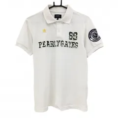 パーリーゲイツ 半袖ポロシャツ 白×グリーン系 フロントロゴ迷彩調 襟裏ニコちゃん スマイル メンズ 4(M) ゴルフウェア PEARLY GATES