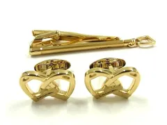 ■美品■ LANCEL ランセル カフス カフリンクス ネクタイピン アクセサリー 2点セット ビジネス 紳士 メンズ ゴールド系 DH4848 冠婚葬祭 結婚式 葬式のサムネイル