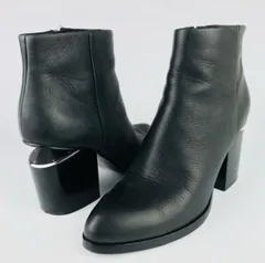美品★ALEXANDER WANG・アレキサンダーワン レディース レザー メタルカットアウトデザイン チャンキーヒール ショートブーツ(35.5)レディースブーツ 秋冬物 レディース靴 カジュアル ブランド ブーティのサムネイル