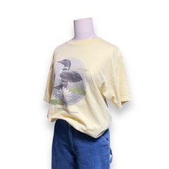 【人気デザイン】 鴨　カモ　デコイ　ダックプリントTシャツ　イエロー　クリーム