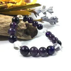 水晶×パープルタイガーアイ×アメジスト パワーストーン ブレスレット 10mm 天然石 メンズ・レディース　男性・女性　数珠ブレス　開運 [17]