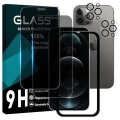 対応 iPhone 12 Pro ガラスフイルム 覗き見防止 【2+2枚セット AGC旭硝子 ガイド枠付き 】iPhone12 pro フイルム のぞき見防止 (2枚) + レンズ保護フィルム (2枚) アイホン12 プロ 液晶 保護フィルム のぞき見 プ