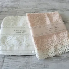 ハンドタオル ギフト 日本製 綿 ゲストタオル 来客 薔薇 おしゃれ かわいい 可愛い ローズ ピンク 白 ホワイト レース エレガント 上品 綿100％ ジャガード 厚手 高級 無撚糸 ガーゼ 吸水 通気