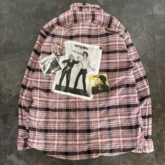 【Remake】SexPistols セックスピストルズ チェック柄 再構築 ドッキング ボロ加工 オーバーサイズ リメイクシャツ ネルシャツ 長袖シャツ レッド系 バンT グランジロック パンク アナーキー No.7
