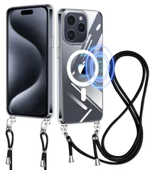 【特価セール】ケース クリア ショルダー MagSafe対応 用 iphone15pro max スマホケース ワイヤレス充電 アイフォン15ProMax Max カバー 肩掛け 斜めかけ 縄掛けケース Pro PC+TPU 2重構造 薄型 軽量 15 長さ調