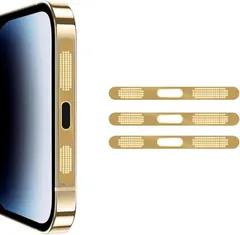 Turkalla for iPhone スマホスピーカー ダストガード・防塵シール 3セット 金属メッシュ 保護ネット 一体型設計 スピーカー・充電口保護 粘着ステッカー 装着簡単 ほこり ゴミ 粉塵防止 ゴールド(金)