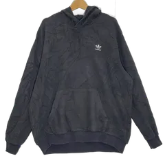 adidas/アディダス フリースプルオーバー パーカー フーディー 長袖 バック刺繡 ワンポイント刺繡 オーバーサイズ ビッグシルエット カンボジア製 メンズ XL ブラック