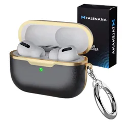 【迅速発送】TALENANA AirPods Pro 2 用 ケースエアーポッズ プロ 2 用 レザーケース レザー製 全面保護カバー 落下防止 耐衝撃 防塵 装着充電可能 防水 カラビナ付き 分離式 AirPods Pro 第二世代用のケース (ブラック+ゴ