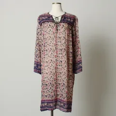 古着 総柄 ボタニカル柄 ミモレ丈 インド綿 長袖 ワンピース レディースM相当/evb031114