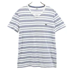 LACOSTE ラコステ ボーダー柄 半袖 Vネック Tシャツ 4 ホワイト メンズ 古着