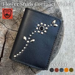 栃木レザー財布 コンパクト財布 ミニ財布 スタッズ財布 二つ折り財布 メンズ財布 wallet 小さい財布 日本製 新品 5色展開 ［WL001W-ST7］ 送料無料