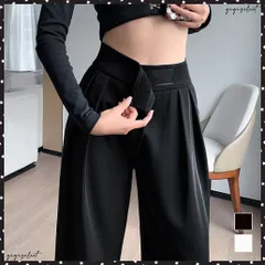 ストレートワイドパンツ レディース 韓国おしゃれ ハイウエスト タックパンツ マジックテープ カジュアル ロングパンツ 脚長ボトムス 春夏秋 スーツパンツ 薄手イージーパンツ無地 体型カバーゆったり 美脚パンツ 着回し