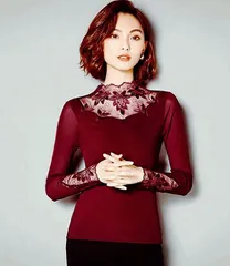 【美品 フラメンコ衣装】ブラック×レッド×胸元フリル HERMOSA ブラウス 胸元フリル6cmカフスブラウス シャツカラー ドット18