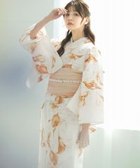 Dita ディータ　浴衣　1人で着られる浴衣5点セット　梅見月の菊ちらし　ピンク 2025 浴衣5点セット(ゆかた・帯・下駄・着付けマニュアル