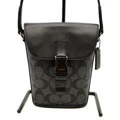 美品 COACH コーチ メンズ ショルダーバッグ トラック スモール フラップ クロスボディー シグネチャー C3134 ブラック