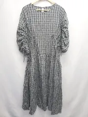 ◇ ⊂ フォルクシー ギンガムチェック柄 七分袖 ロング丈 シャーリング ワンピース サイズF ブラック系 レディース E  【1507100007414】