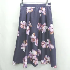 ◇ Θ JUSGLITTY ジャスグリッティー 花柄 膝丈 フレア スカート サイズ1 ネイビー パープル系 レディース E  【1502180012778】