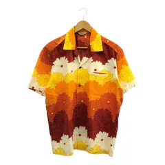 Lauhala 60's 70's フラワープリントハワイアンシャツ アロハシャツ 開襟シャツ 総柄 古銭ボタン レッド オレンジ USA製
