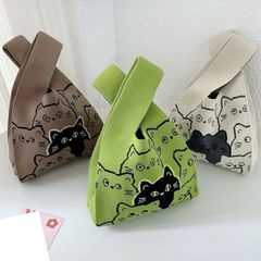 【バッグ 】猫柄 Eco bag ニット ハンドバッグ レディースバッグ エコバッグ キャット ネコ ねこ 猫グッズ ねこ雑貨 千葉 cat goods
