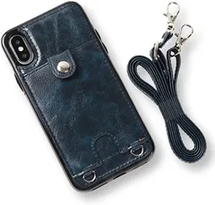 MocliL iPhone XS/X スマホショルダー ストラップ ケース 斜めがけ 首掛け 肩掛け カード収納 レディース メンズ 日本国内検品＆梱包 iPXS/X ML0028( インディゴ,  iPhone XS / X)のサムネイル