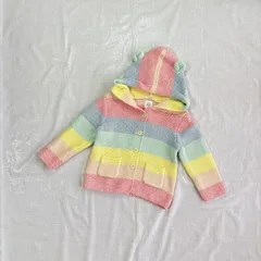 新品 未使用 タグ付き 定価3,900円 baby Gap ベビーギャップ 女の子 男の子 赤ちゃん 子供用 ニット パーカー 90㎝ マルチカラーボーダー ピンク ブルー グリーン イエロー くまみみ 綿100% かわいい おしゃれ ベビー 出産祝い