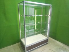 【引き戸扉 無し】W120cm ガラスのオープンショーケース 棚３段 照明付き■ガラスケース・ハイケース■O-438
