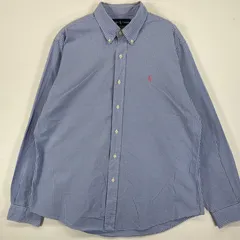 古着 90's/90年代 ラルフローレン RALPH LAUREN 長袖シャツ ボタンダウン ロゴ刺繍 ギンガムチェック XL  ブルー系 ストライプ メンズ