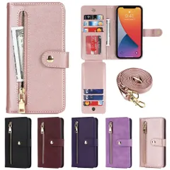 Eastwave アイフォン iPhone 12 Pro ケース 手帳型 iPhone12 縄掛けカバー 手帳 case 長ストラップ付き 肩掛け 革レザー 柔らかいTPU 財布型 カード収納 小銭入 れ スタンド機能 落下防止 5色 ピンク