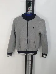 ポロ キッズ ブルゾン ニット ジップアップ リバーシブル ボンバー ジャケット ネイビー グレー m 10/12
