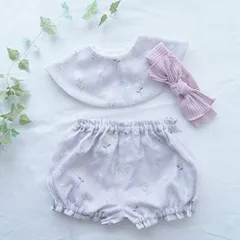 【Lien de famille】 花言葉スタイ ヘアバンド ブルマーの3点セット 【マルチフラワー】ブルースター 花柄 新生児 赤ちゃん用 ダブルガーゼ 日本製 ベビー  出産祝い プレゼント おでかけ おめかし 誕生日 フォーマル