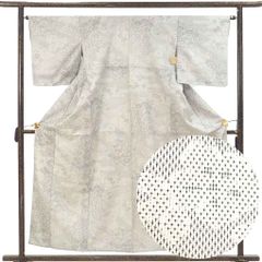 紬 身丈156cm 裄64cm 前幅25cm 後幅30cm 袖丈47cm 袖幅32.5cm レディース 単衣 花柄 裄Mサイズ 初夏・初秋用 正絹（シルク）ホワイト 美品 リメイク リユース リサイクル【呉服のきくや】