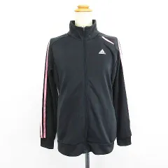 アディダス adidas ジャージ トラックジャケット 長袖 ジップアップ ライン ロゴ L ブラック×ピンク スポーツウェア ※EKM