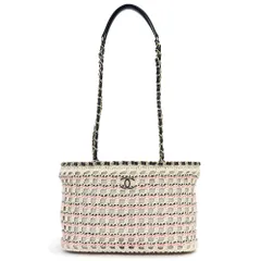 シャネル スモール ショッピング トート クロッシェ チェーン ショルダーバッグ 斜め掛け コットン レザー ホワイト ブラック ピンク ゴールド金具 AS5235 CHANEL（未使用　展示品）