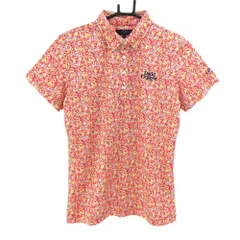 【超美品】キャロウェイ 半袖ポロシャツ レッド×ライトグリーン 小花柄 胸元刺しゅう レディース LL ゴルフウェア Callaway