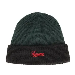 【美品】Supreme シュプリーム ニットキャップ ブラック グリーン サイズ:FREE | シグネチャー ロゴ 刺繍 ニット キャップ (2-Tone Wool Beanie) | ブランド ビーニー ニット帽【メンズ】【中古】