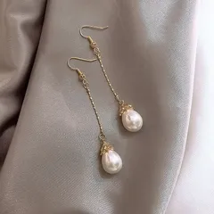 【NO235】金属アレルギー対応　925銀針　シンプルパール　ロングフープピアス