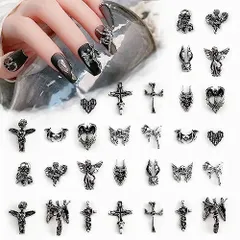 ネイルパーツ レトロパンクネイルアートジュエリー、3Dネイルアートアクセサリー十字架の頭蓋骨の希望の天使30個女性のためのレトロなネイルアクセサリーDIY ネイルパーツ ネイルデザイン用品DIYクラフトアクセサリー
