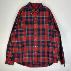 古着 ラルフローレン RALPH LAUREN 長袖シャツ チェック ロゴ　刺繍 ボタンダウン XXL  レッド系 マルチカラー メンズ