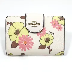▼【未使用】COACH コーチ CH734 PVC フラワープリント 2つ折り財布 花柄/ホワイト/白/ブラウン/茶色/二つ折り/コンパクトウォレット