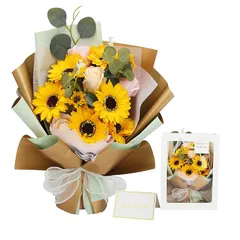 ソープフラワー 花束 ひまわり 母の日フラワーギフトANLUMAバラflower 人気造花ブーケ誕生日プレゼント 枯れない花 記念日 開店祝い 結婚祝い お見舞い 退職 送別 敬老の日贈り物,白い手提げ袋付き 0