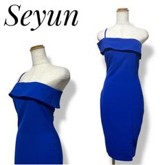 Seyun ✨ドレス キャバドレス ナイトドレス ノースリーブドレス ワンピース タイトドレス ワンショルダー ブルー 青 S 膝丈 ワンピース スッキリスタイル