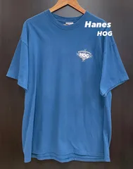 Hanes ヘインズ Tシャツ BEEFY-T HOG Harley-Davidson ハーレーダビッドソン バイカーT メンズXL ブルー 古着 中古 10250