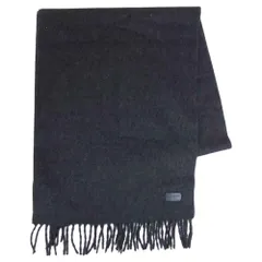 SAINT LAURENT サンローラン 460913 4Y201 レザータグ ロゴ カシミヤ フリンジ マフラー ストール ダークグレー系【中古】のサムネイル