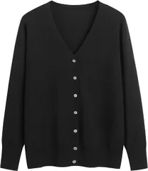 [Dep Club] 肌触りが良い×きちんと感 スクールカーディガン 女子 大きいサイズ 学生 レディース 無地 事務服 仕事 ニット 上品 Vネック 長袖 柔らか 春 秋 冬 春秋 (JP, アルファベット, XL, ブラック) [ブラック] [XL]